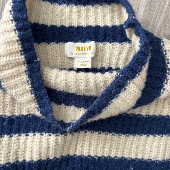Maeve by Anthropologie Navy and Cream Striped Sweater wool, yak nylon XL - Picture 3 of 6